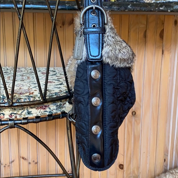 Coach Black Fur Trimmed Quilted Hobo Bag - Picture 6 of 7